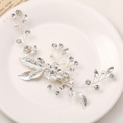 Exquisite Leaf Shape Hair Clips Non-slip Duck Billed Clips Inlaid Crystal And Faux Pearl Bridal Wedding Head Accessories