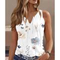 Women's Tank Top Floral Casual Holiday White Blue Gray Print Sleeveless Basic V Neck Regular Fit