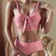 2 pcs Swimwear Bikini Swimsuits 1950s High-Waisted Women's Plaid Checkered Polyester Pink Bra Briefs