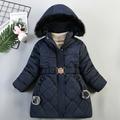 Kids Girls' Down Coat Long Sleeve Fuchsia Brown Navy Blue Plain Fur Trim Fall Winter Basic Street 2-8 Years