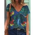 Women's T shirt Tee Light Green Army Green Red Tropical Print Short Sleeve Casual Holiday Tropical V Neck Regular Butterfly Flamingo Painting S