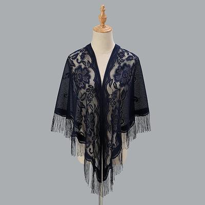 Flower Embroidery Triangle Tassel Scarf Solid Color Hollow Shawl Outdoor Sunscreen Travel Head Wrap Hair Accessories For Fall Wedding