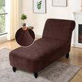 Stretch Velvet Chaise Lounge Cover Chair Slipcover Elastic Black for Bedroom Living Room Soft Durable Washable