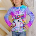Kids Girls' T shirt Long Sleeve Unicorn 3D Print Animal Print Purple Children Tops Fall Active Basic School Casual Sports Back to School Regular Fit 4-12 Years