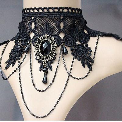 Choker Necklace Pendant Necklace For Women's Party Halloween Masquerade Synthetic Gemstones Crystal Lace Layered Black