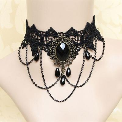 Choker Necklace Pendant Necklace For Women's Party Halloween Masquerade Synthetic Gemstones Crystal Lace Layered Black