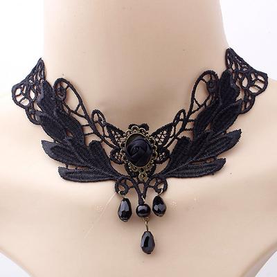 Choker Necklace Pendant Necklace For Women's Party Halloween Masquerade Synthetic Gemstones Crystal Lace Layered Black