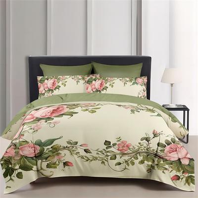 Floral Pattern Duvet Cover Set King Queen Size Comforter Set,Printed Comforter Cover Cotton Bedding Sets With Envelope Pillowcase, Room Decor