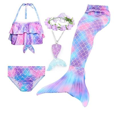 Kids Girls' Five Piece Mermaid Swimwear Swimwear Bikini Beach Swimming Rainbow Tie Dye Cute Bathing Suits 3-10 Years Summer Light Blue Colorful