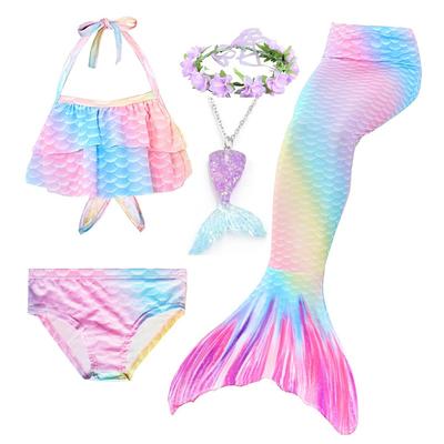 Kids Girls' Five Piece Mermaid Swimwear Swimwear Bikini Beach Swimming Rainbow Tie Dye Cute Bathing Suits 3-10 Years Summer Light Blue Colorful