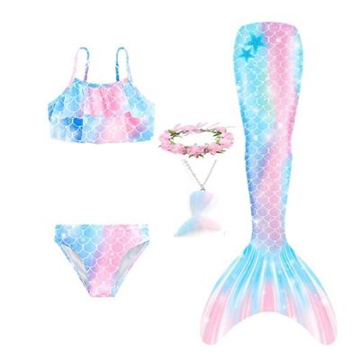 Kids Girls' Five Piece Mermaid Swimwear Swimwear Bikini Beach Swimming Rainbow Tie Dye Cute Bathing Suits 3-10 Years Summer Light Blue Colorful