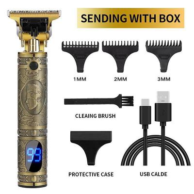 Hair Clippers for Men oupool Professional Cordless Hair Trimmer - Electric T-Blade Beard Trimmer Shaver Edgers Zero Gapped Mens Grooming Kit Rechargeable LCD Hair Cutting Kit - Gifts for Men(Gold)