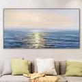 Large Hand painted Sunset Seascape Oil Painting on Canvas Original Abstract Blue Sea Landscape Painting Textured Wall Art Living Room Home Decor No Frame