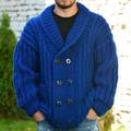 Men's Cardigan Cardigan Sweater Sweater Jacket Chunky Knit Regular Double Breasted Solid / Plain Color Lapel Clothing Apparel Drop Shoulder Fall Winter Royal Blue M L XL