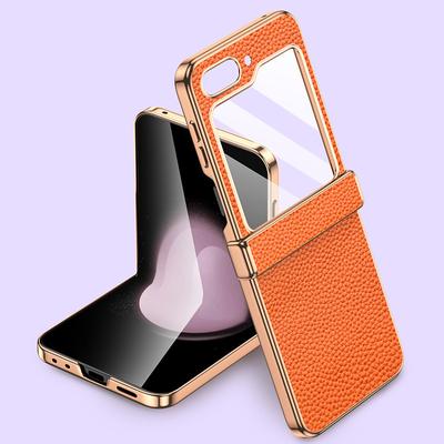Phone Case For Samsung Galaxy Z Flip 5 Back Cover Shockproof Genuine Leather