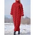 Women's Sweater Dress Jumper Dress Winter Dress Long Dress Maxi Dress Knitwear Warm Fashion Pure Color Outdoor Daily Vacation Going out Turtleneck Long Sleeve 2023 Loose Fit Red Blue S M L XL XXL 3XL