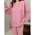 Women's Fleece Fluffy Fuzzy Warm Pajamas Sets Letter Plush Casual Comfort Home Daily Bed Coral Fleece Coral Velvet Warm Crew Neck Long Sleeve Pullover Pant Elastic Waist Fall Winter Light Pink White