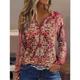 Women's T shirt Tee Henley Shirt Floral Holiday Weekend Pink Red Gray Button Print Long Sleeve Elegant Fashion Daily V Neck Regular Fit Fall Winter