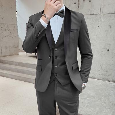 Men's Wedding Party Tuxedos Black Tie Dark Grey Summer Solid Color Standard Fit 3 Piece Single Breasted One-button