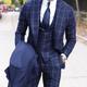 Blue Men's Wedding Suits 3 Piece Plaid Checkered Tailored Fit Single Breasted Two-buttons 2024