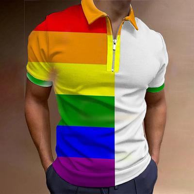Men's Rainbow Hawaiian Polo Shirts Golf Shirt Short Sleeve Polo Shirts Collared Shirts Casual Beach Wear Vacation Wear Tropical Wear Party Outfits 3D Print Quarter Zip Polo Pink Blue Rainbow