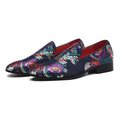 Men's Floral Embroidered Black Slip-On Loafers with Red Lining - Perfect for Formal Events and Stylish Outfits