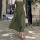 Women's Casual Dress Cotton Summer Dress Maxi Dress Linen Ruched Smocked Basic Daily Date Square Neck Short Sleeve Summer Spring Army Green Navy Blue Pure Color