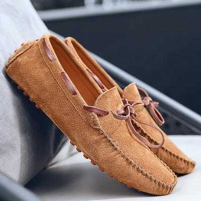 Men's Suede Driving Shoes: Flexible Slip-On Loafers with Bow Tie and Rubber Sole, Perfect for Everyday Comfort and Car Pedal Grip