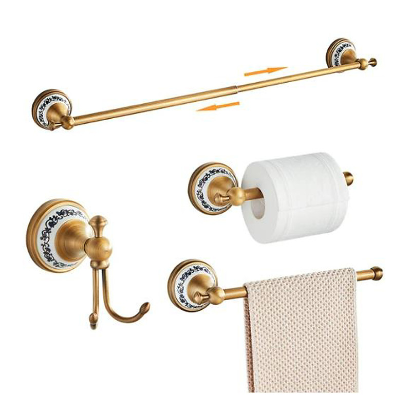Antique Bronze Bathroom Hardware Set, Brass Adjustable Towel Rack, Toilet Roll Paper Holder, Hand Towel Holder, Hook, Bathroom Accessories Set Wall Mounted
