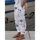 Women's Linen Pants Pants Trousers Baggy Faux Linen Flower Baggy Print Full Length Micro-elastic Casual Daily Wear White / White S M