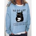 Women's Oversized Sweatshirt Pullover Cat Letter Casual Daily Cropped Basic Khaki Light Blue Grey Streetwear Daily Basic To do List Loose Fit Round Neck Long Sleeve Micro-elastic Spring Fall Fall