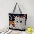 Women's Tote Shoulder Bag Canvas Tote Bag Oxford Cloth Shopping Daily Zipper Print Large Capacity Lightweight Durable Cat Flower Folk Butterfly Unicorn Black cat