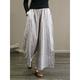 Women's Wide Leg Chinos Pants Trousers Cotton And Linen Striped Pocket Baggy Full Length Micro-elastic Mid Waist Vintage Fashion Casual Daily Black White M L Summer Fall