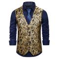 Men's Vest Gilet Wedding Smart Casual Polyester Geometric V Neck Skinny Red Purple Gold Vest