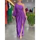 Women's Prom Dress Party Dress Satin Dress Long Dress Maxi Dress Purple Long Sleeve Pure Color Ruched Spring Fall Winter One Shoulder Fashion Winter Dress Evening Party Wedding Guest 2023 S M L XL