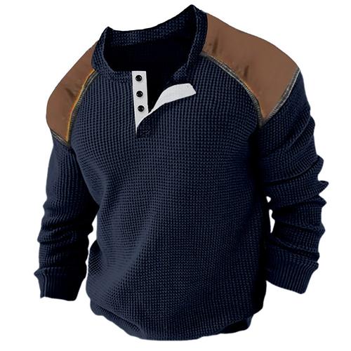 Men's Waffle Henley Shirt Tee Top Color Block Henley Street Vacation Long Sleeve Clothing Apparel Fashion Designer Basic