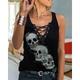 Women's Lace Shirt Tank Top Going Out Tops Halloween Shirt Skull Casual Lace up Print Sleeveless Light Blue Sleeveless Basic V Neck