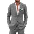 Blue Men's Linen Suits Spring/Summer Beach Wedding Suits 2 Piece Solid Colored Tailored Fit Single Breasted Two-buttons 2024