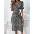 Women's Wrap Dress Floral Dress Floral Ditsy Floral Button Print V Neck Midi Dress Fashion Classic Daily Holiday Short Sleeve Regular Fit Black Dark Red Yellow Summer Spring S M L XL XXL