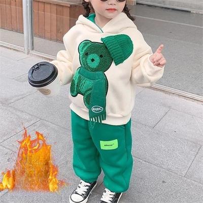 2 Pieces Kids Boys Tracksuits Outfit Graphic Long Sleeve Pocket Cotton Set Sports Daily Spring Fall 7-13 Years Dark Green Beige