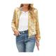 Women's Bomber Jacket Sparkly Sequins Varsity Jacket Wedding Party Daily Spring Fall Coat Regular Fit Windproof Warm Active Elegant Casual Jacket Long Sleeve Solid Color Sequins Black Blue Gold
