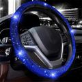 Steering Wheel Cover for Women Men Bling Bling Crystal Diamond Sparkling Car SUV Wheel Protector Universal Fit 15 Inch (Black with Blue DiamondStandard Size