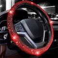 Steering Wheel Cover for Women Men Bling Bling Crystal Diamond Sparkling Car SUV Wheel Protector Universal Fit 15 Inch (Black with Blue DiamondStandard Size