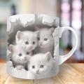 3D Print Kittens Hole In A Wall Mug, Ceramic Coffee Cat Mug 3D Novelty Cat Mugs Cat Lovers Coffee Mug Cat Club Cup White Ceramic Mug Gifts For Men Women