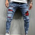 Men's Jeans Skinny Trousers Denim Pants Pocket Ripped Lattice Wearable Outdoor Daily Holiday Cotton Blend Basic Fashion Black Dark Blue Micro-elastic