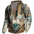 Men's Sweatshirt Pullover Button Up Hoodie Khaki Standing Collar Tribal Graphic Prints Print Casual Daily Sports 3D Print Streetwear Designer Casual Spring Fall Clothing Apparel Hoodies