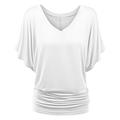 Women's Plus Size T shirt Tee BurgundyTee Plain Daily Going out Weekend Batwing Sleeve Black White Yellow Ruched Half Sleeve Streetwear Casual Preppy V Neck Regular Fit Summer Spring