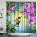 Hummingbirds And Flowers Pattern Shower Curtain With 12 Hooks, Waterproof And Mildew-Proof Polyester Bath Curtain, Machine Washable Fabric Bath Curtains, Bathroom Decor