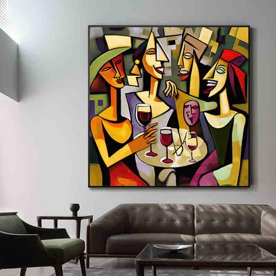 Picasso style Abstract Girl Happy Family drinking Handpainted Oil Painting on Canvas Modern Nordic Figure Handmade Wall Art Picture Living Room Decoration No Frame