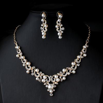 1 set Bridal Jewelry Sets For Women's Pearl Party Wedding Gift Imitation Pearl Rhinestone Alloy Link / Chain Flower Botanical / Engagement